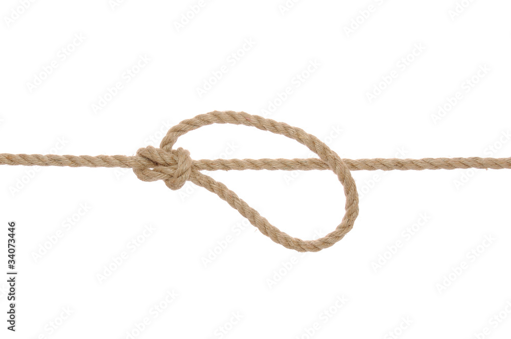 Jute Rope with Bowline Knot on White Background