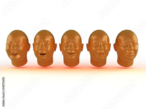 Metal heads with different emotions on a white background