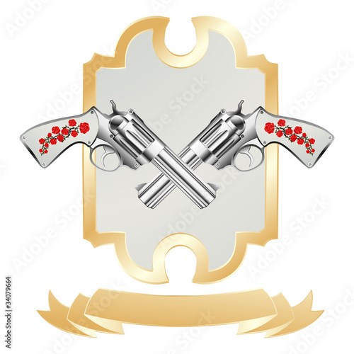 Vintage revolver and gold ribbon