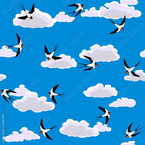 vector swallow flying to sky seamless background