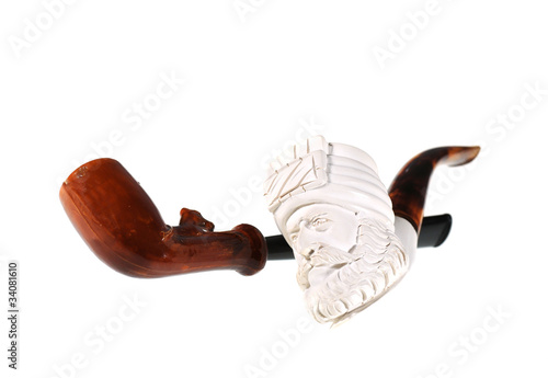 Canvas-taulu Two antique pipes isolated on white, shallow depth of field