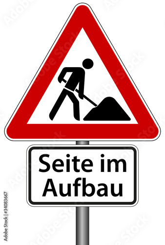 Schild Baustelle Seite im Aufbau Under Construction