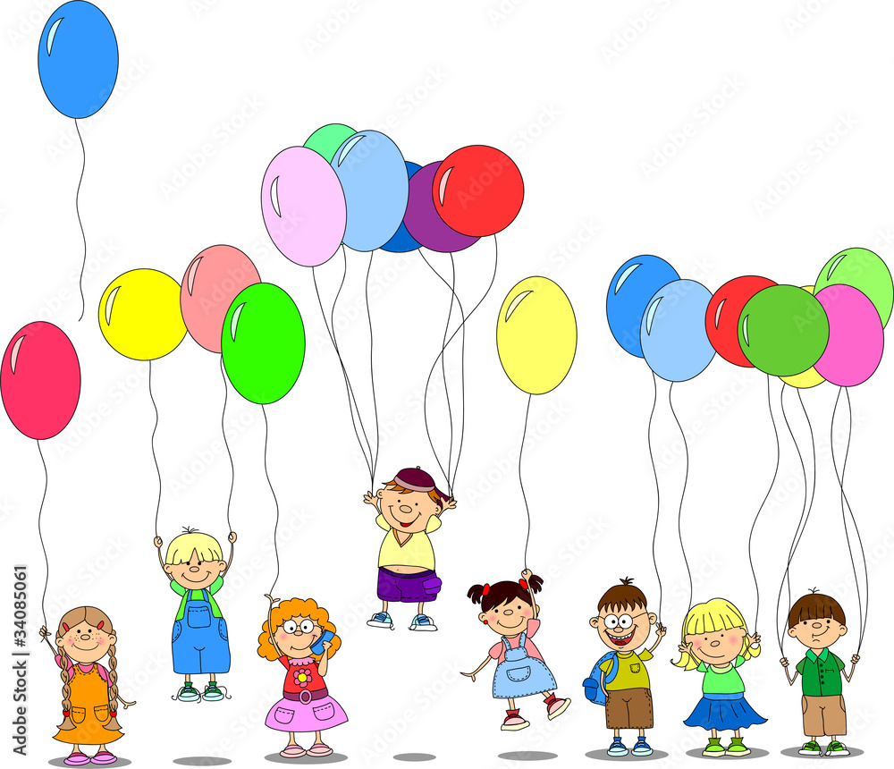 Дети с шарами нарисованные