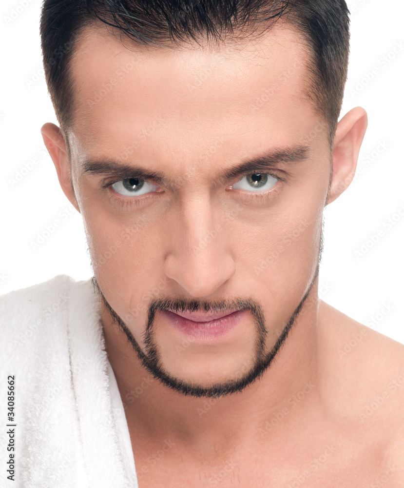 Young man with white towel. SPA. Isolated. Young man with white towel. SPA. Isolated.