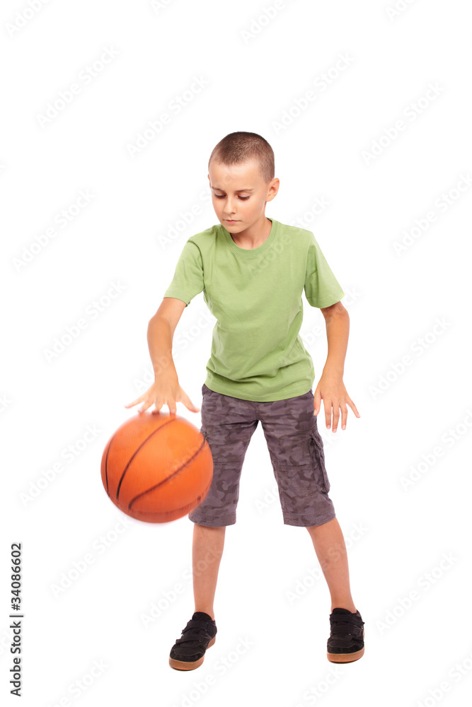 Child with basketball isolated on white background Child with basketball isolated on white background