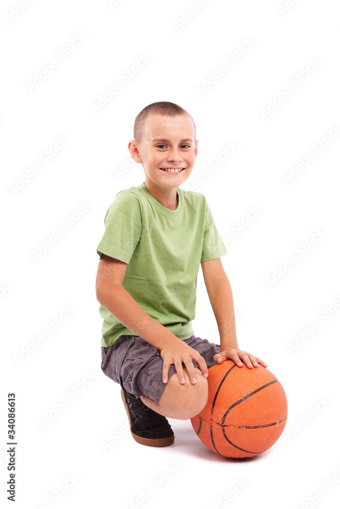 Child with basketball isolated on white background Child with basketball isolated on white background