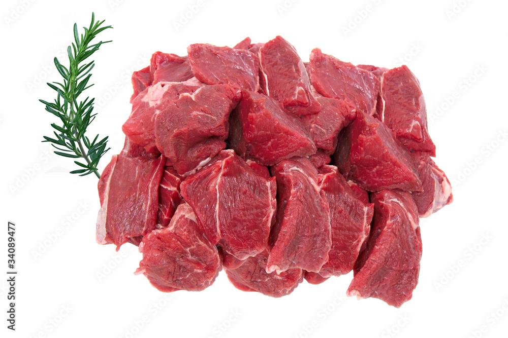 viande cru de boeuf bourguignon sur fond blanc Stock Photo