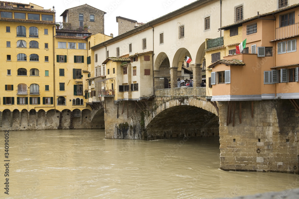 Rainy View of Ponte Vecchio and river Arno