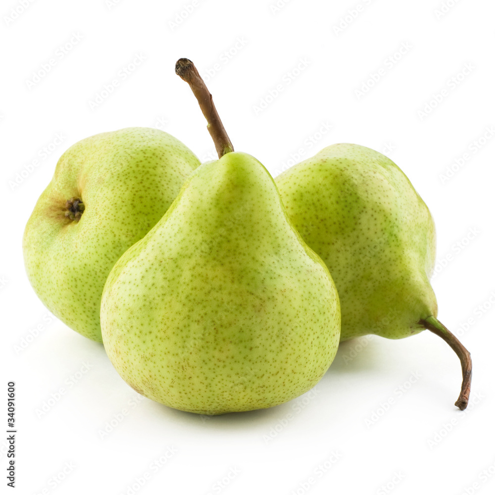 three green pears isolated on white background three green pears isolated on white background