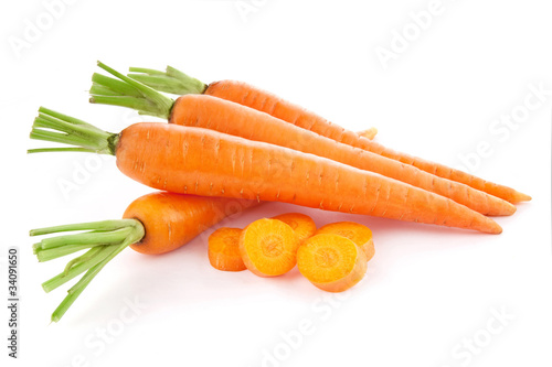 fresh carrots isolated on white background.