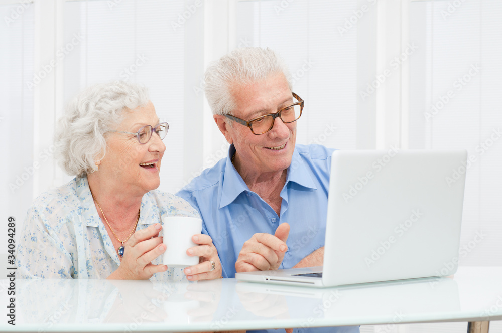 Senior couple with computer