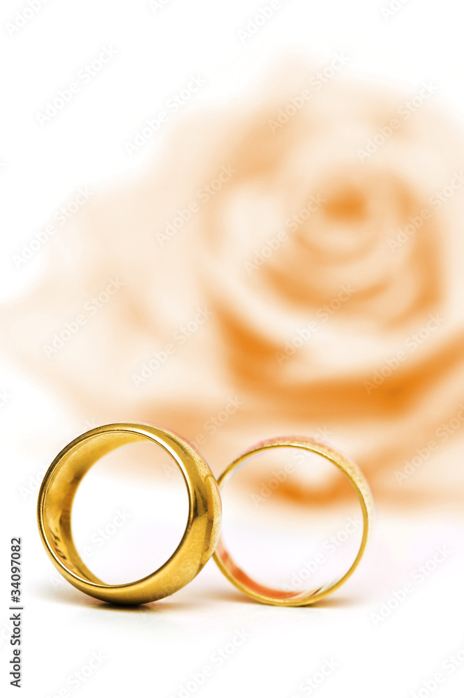 Wedding concept with roses and rings Wedding concept with roses and rings