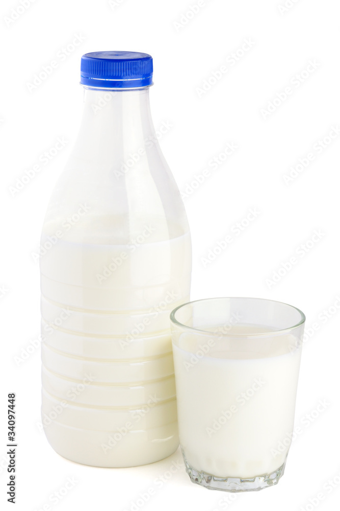 Bottle and glass of milk isolated on white background Bottle and glass of milk isolated on white background