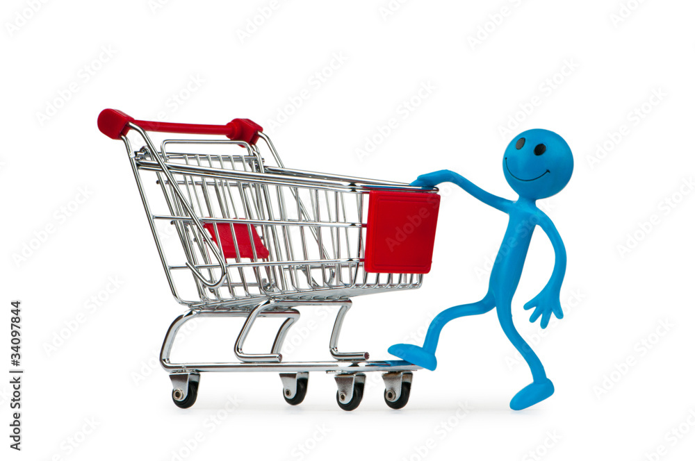 Shopping cart and smiley on white Shopping cart and smiley on white