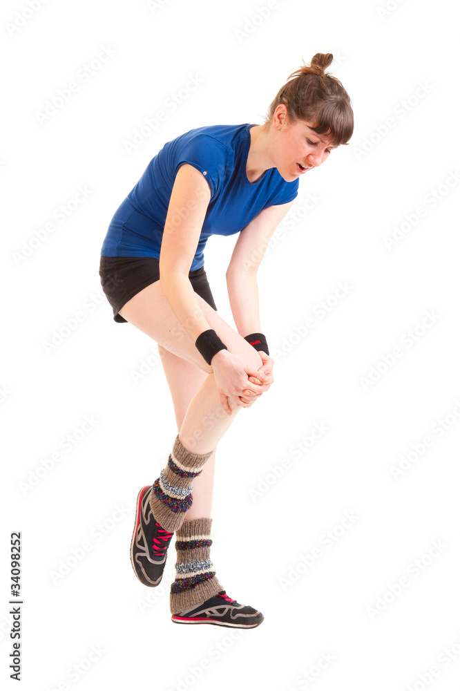 Young woman has hit a knee