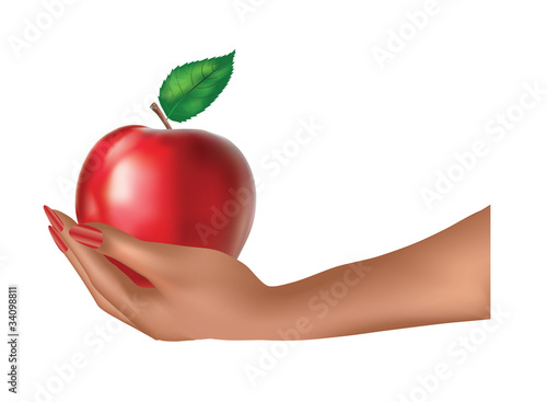 Hand with apple, vector illustration