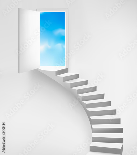 Open door to a dreamy place. Vector illustration.