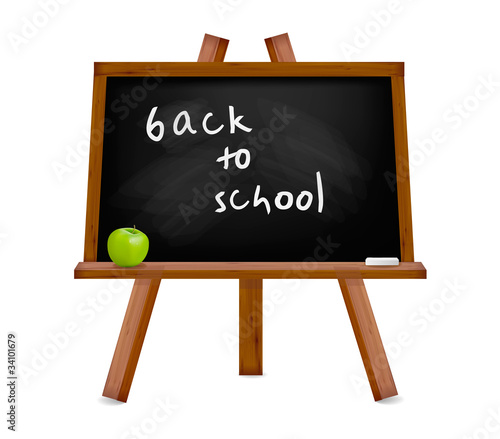 Back to school. Blackboard with easel with text. Vector