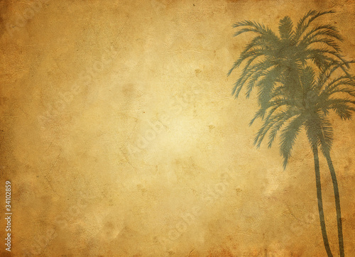 Old paper with palm trees ornament