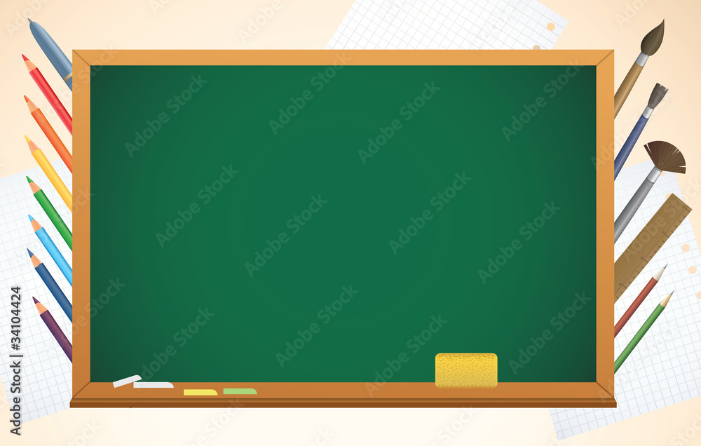 school background with blackboard, pens and pencils, vector school background with blackboard, pens and pencils, vector