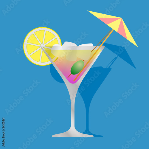 A Cocktail Drink with Ice and Lemon