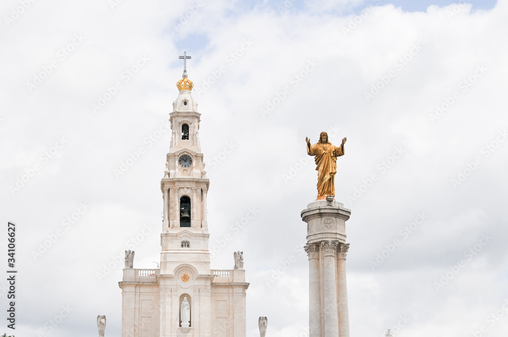 Church and column with Jesus in Fatima (Portugal)