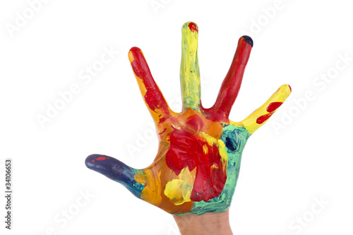 Hand mit Acrylfarben