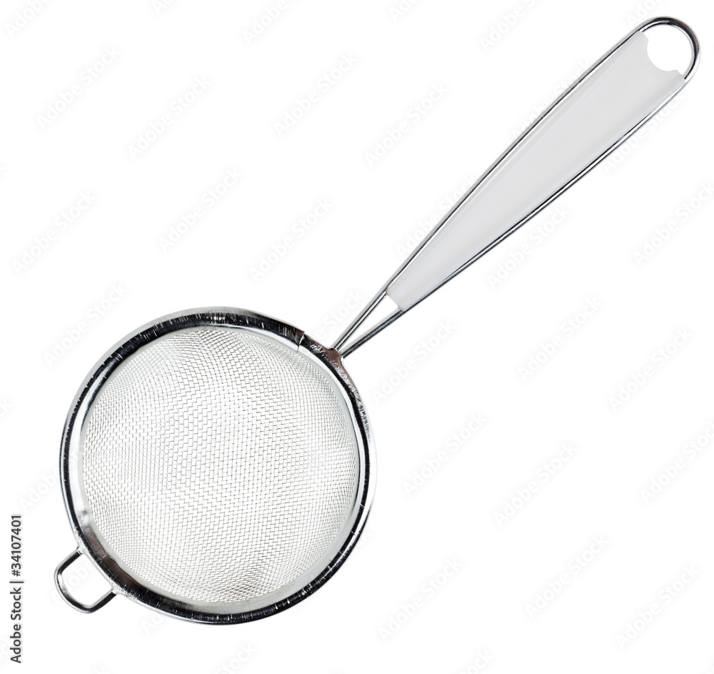 Round metal tea strainer isolated on white Round metal tea strainer isolated on white