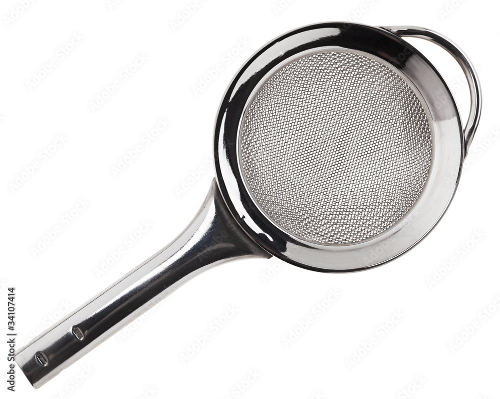 Round metal tea strainer isolated on white Round metal tea strainer isolated on white