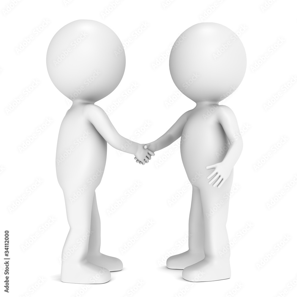 Friends. 3D little human characters shaking hands. Friends. 3D little human characters shaking hands.
