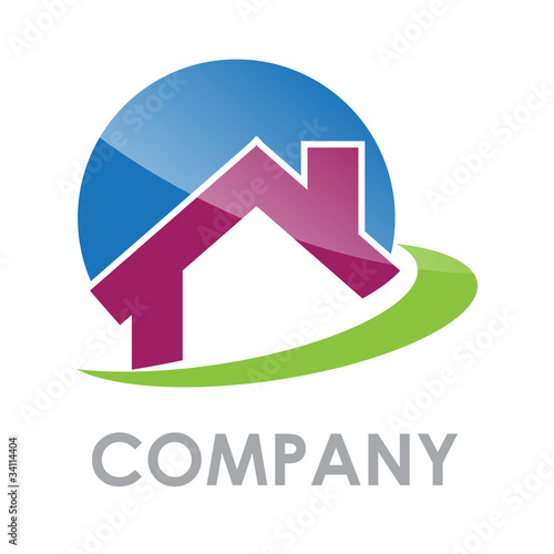 Logo purple house in the green # Vector