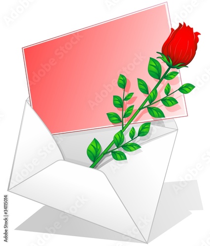 Rosa Rossa Biglietto Amore-Red Rose Love Letter-Vector
