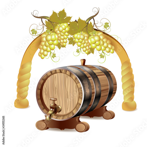 Wine barrel with white grapes