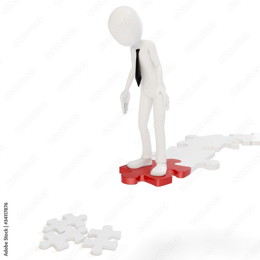 3d man whit interrupted path of puzzle 3d man whit interrupted path of puzzle