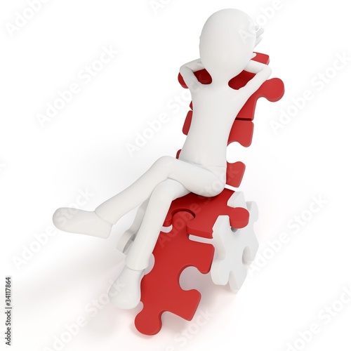 3d man relaxing in a puzzle chair