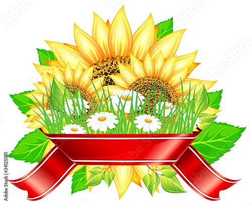 sunflower & flowers with ribbon