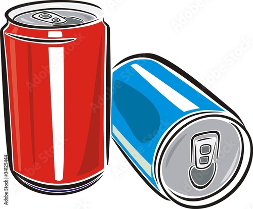 Red and Blue aluminum cans over white background
