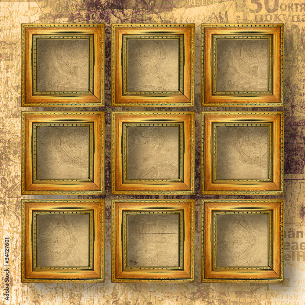 Old wooden frames for photo on the abstract paper background