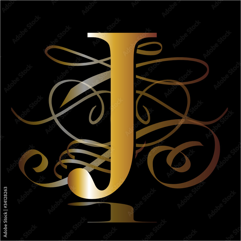 initial, gold, J initial, gold, J