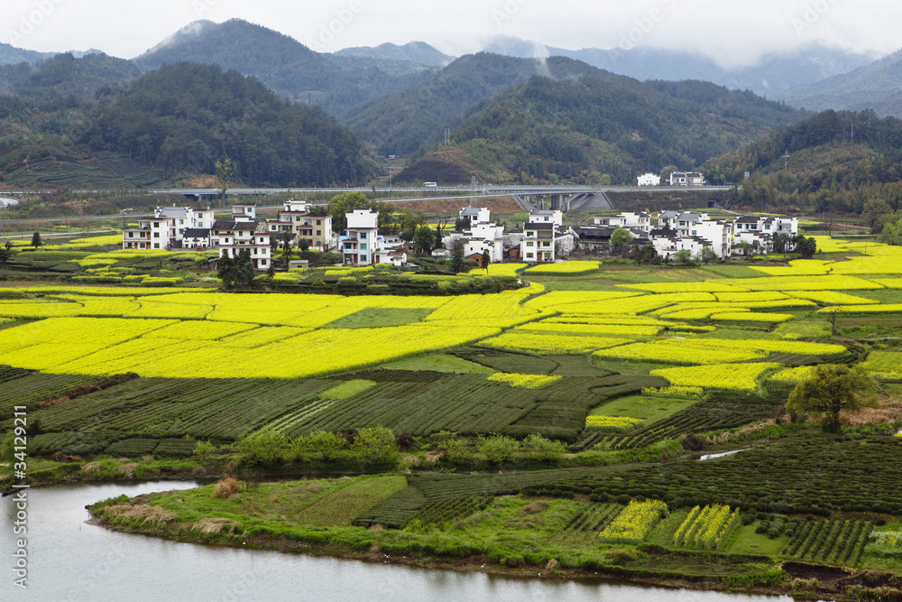 rural landscape in wuyuan county, jiangxi, china