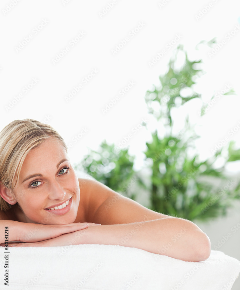 Fototapeta premium Close up of a blonde smiling woman having a massage