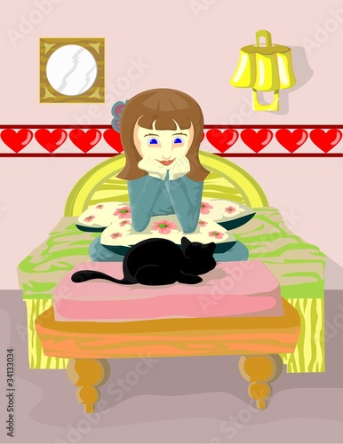 litle girl and black cat