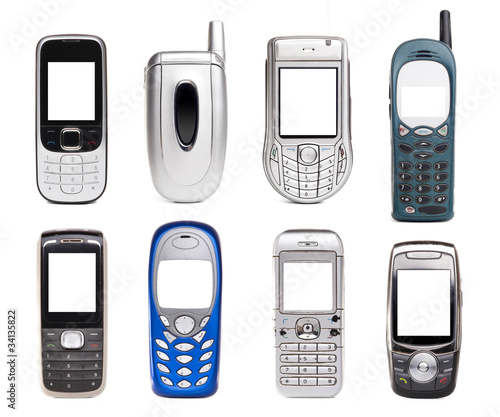 Mobile phones set isolated on white background