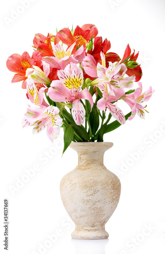 Fototapeta Naklejka Na Ścianę i Meble -  beautiful bouquet in vase isolated on white
