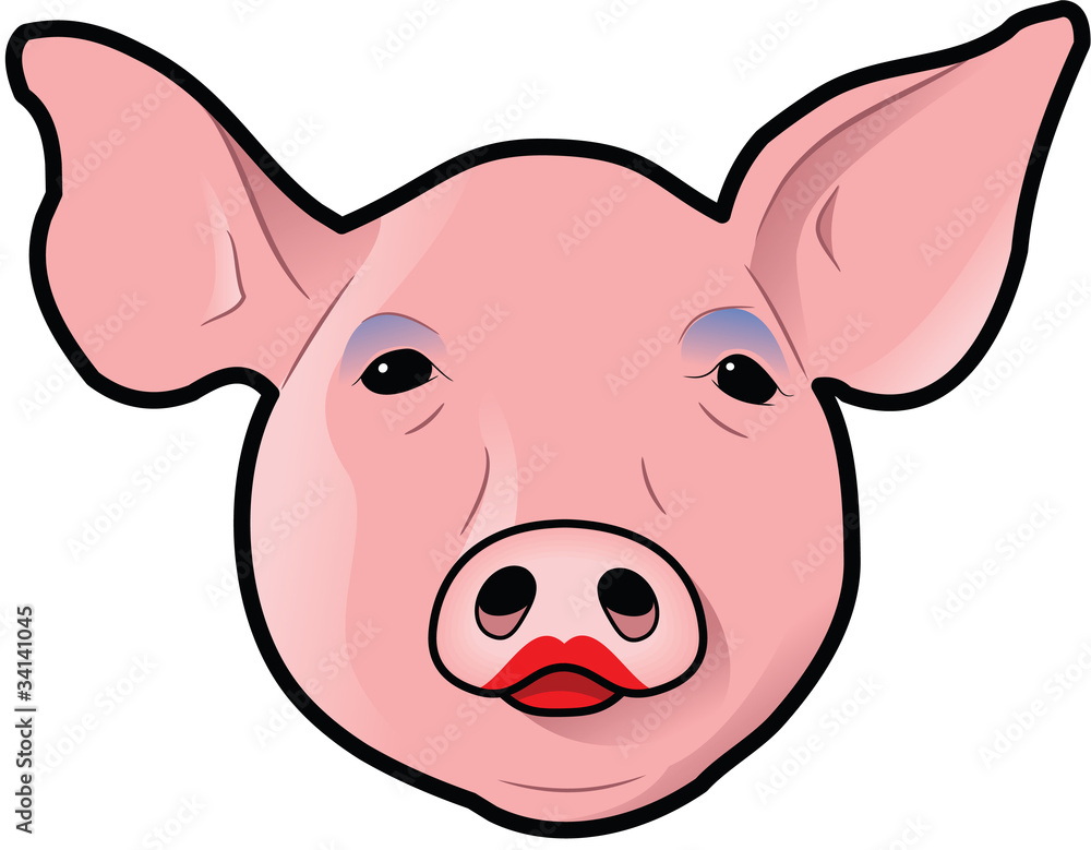 Pig's head with lipstick and eye shadow Pig's head with lipstick and eye shadow