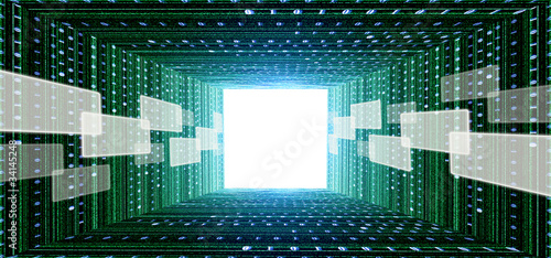 green matrix tunnel with touch screen interface