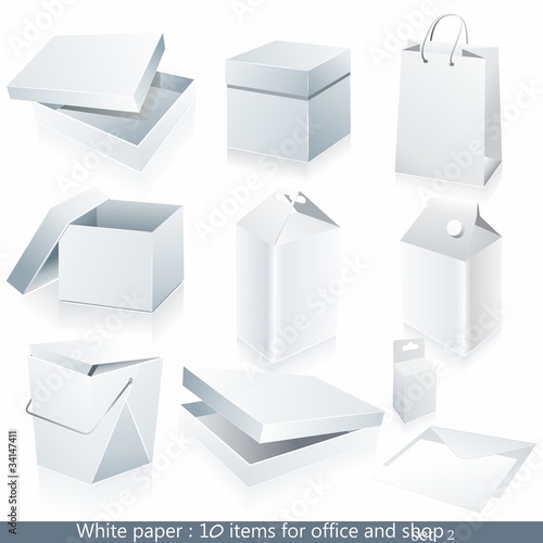 Set of vector white paper - packaging and stationery elements.