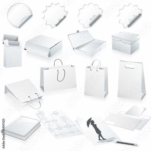 Set of vector white paper - packaging and stationery elements.