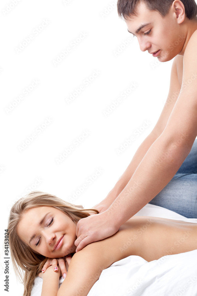 couple lying on white bed couple lying on white bed