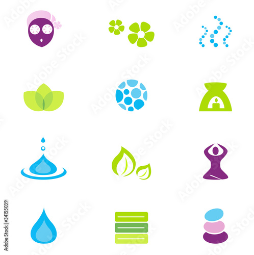 Wellness, spa & nature vector icons isolated on white, vector
